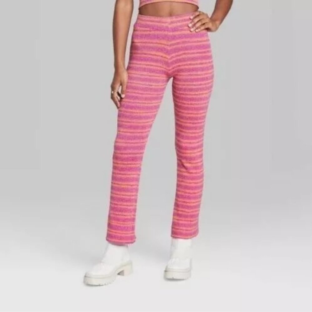 Wild Fable High-Rise Flare Sweater Knit Pants in Plum Purple Striped - Picture 2 of 7